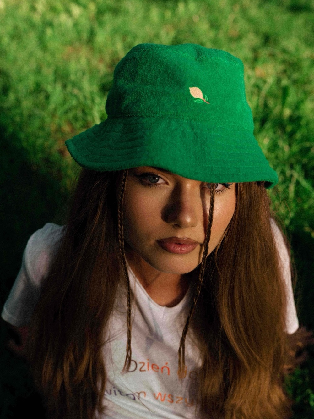 H&M Terry Green Bucket Hat with Embroidered Lemon - L
